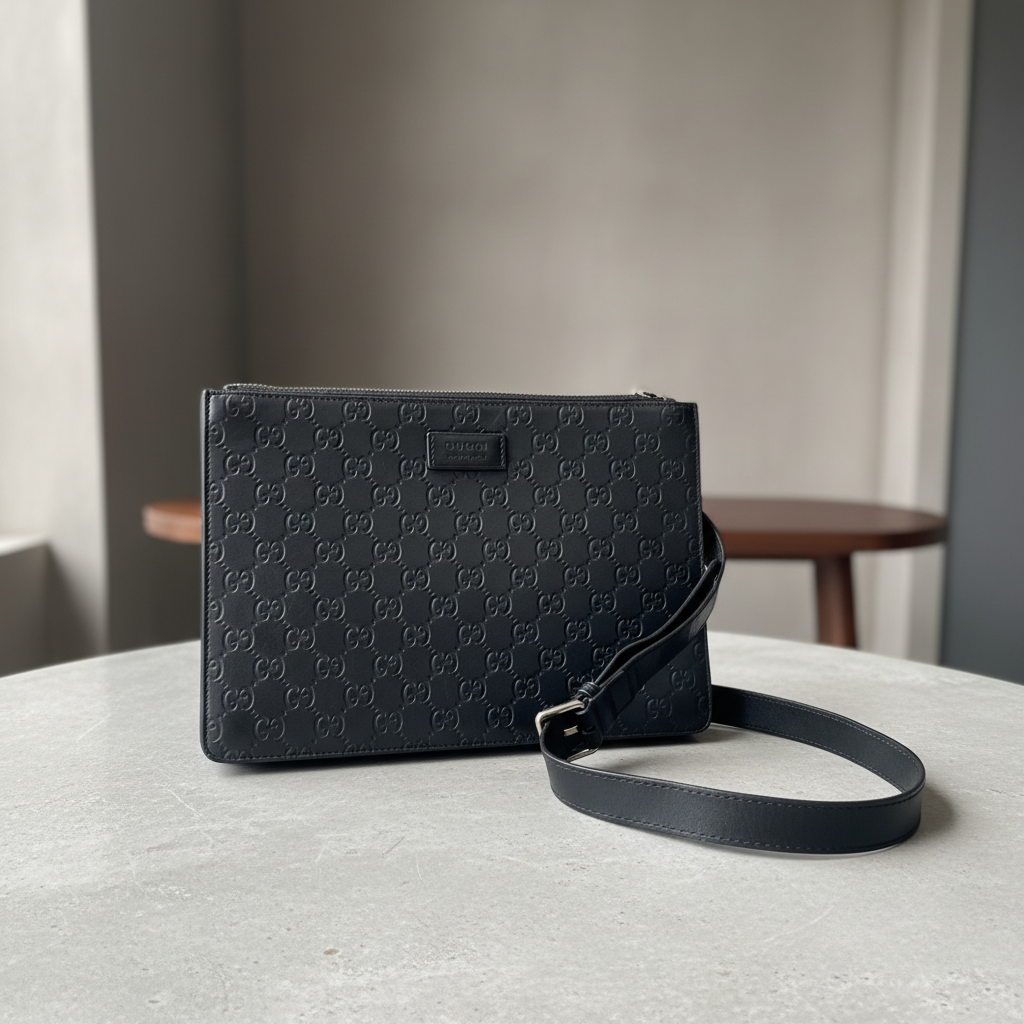 95新 GUCCI/古驰  黑色压花斜挎包  1830 8809 