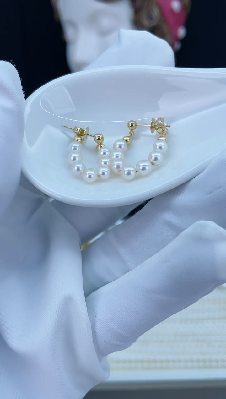 【闪购商品】海水珍珠耳饰18K金镶嵌海水akoya珍珠耳环4-4.5mm