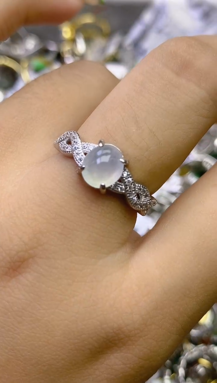 翡翠戒指银S925镶嵌百内无证书