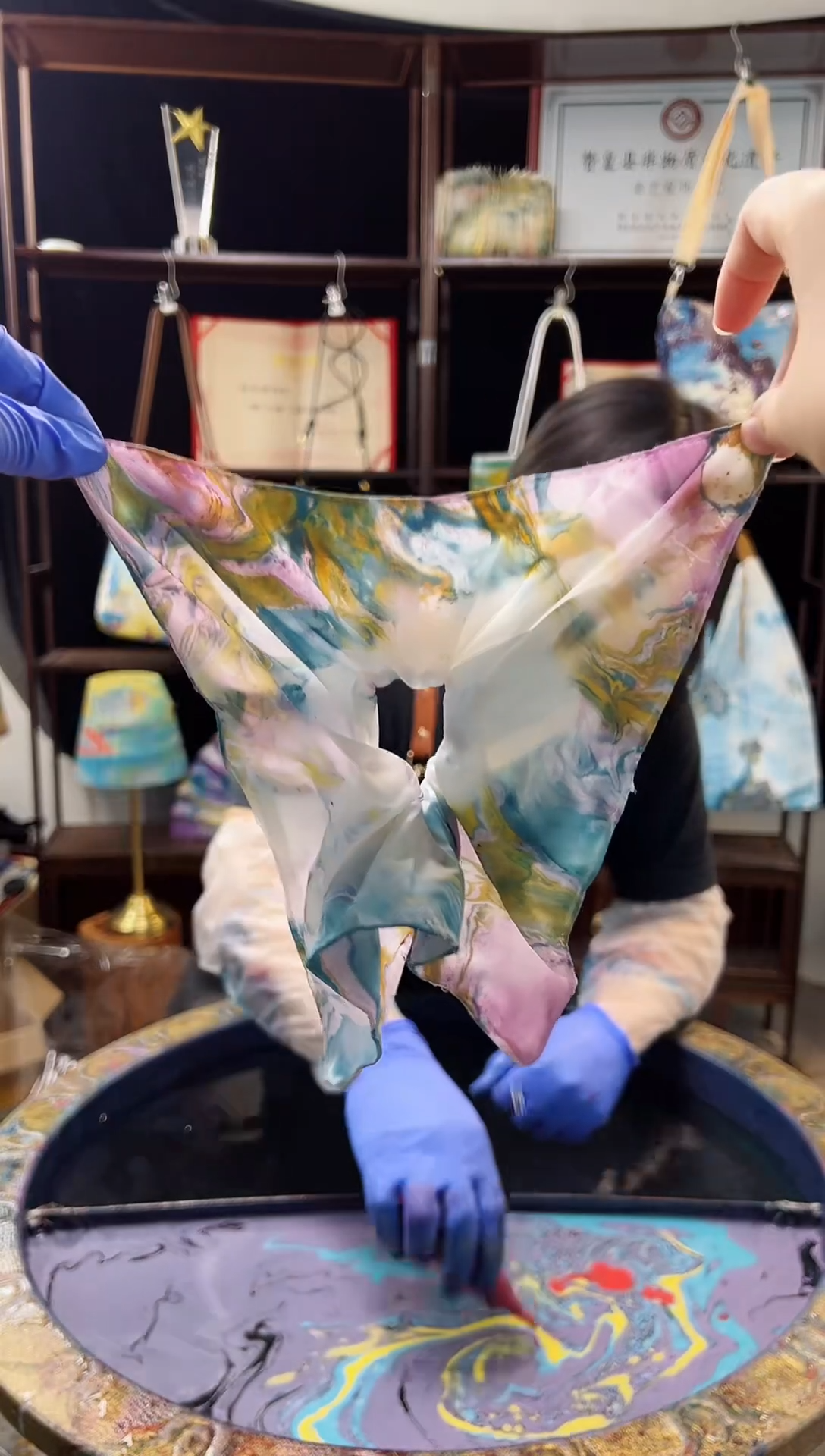 134非遗大漆漂漆方巾发圈