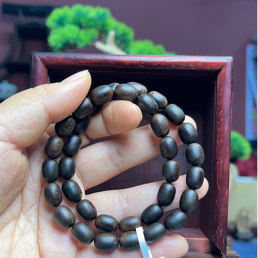 【闪购】沉香+木盒 越南芽庄紫奇楠大米珠老料双圈串8MM-044