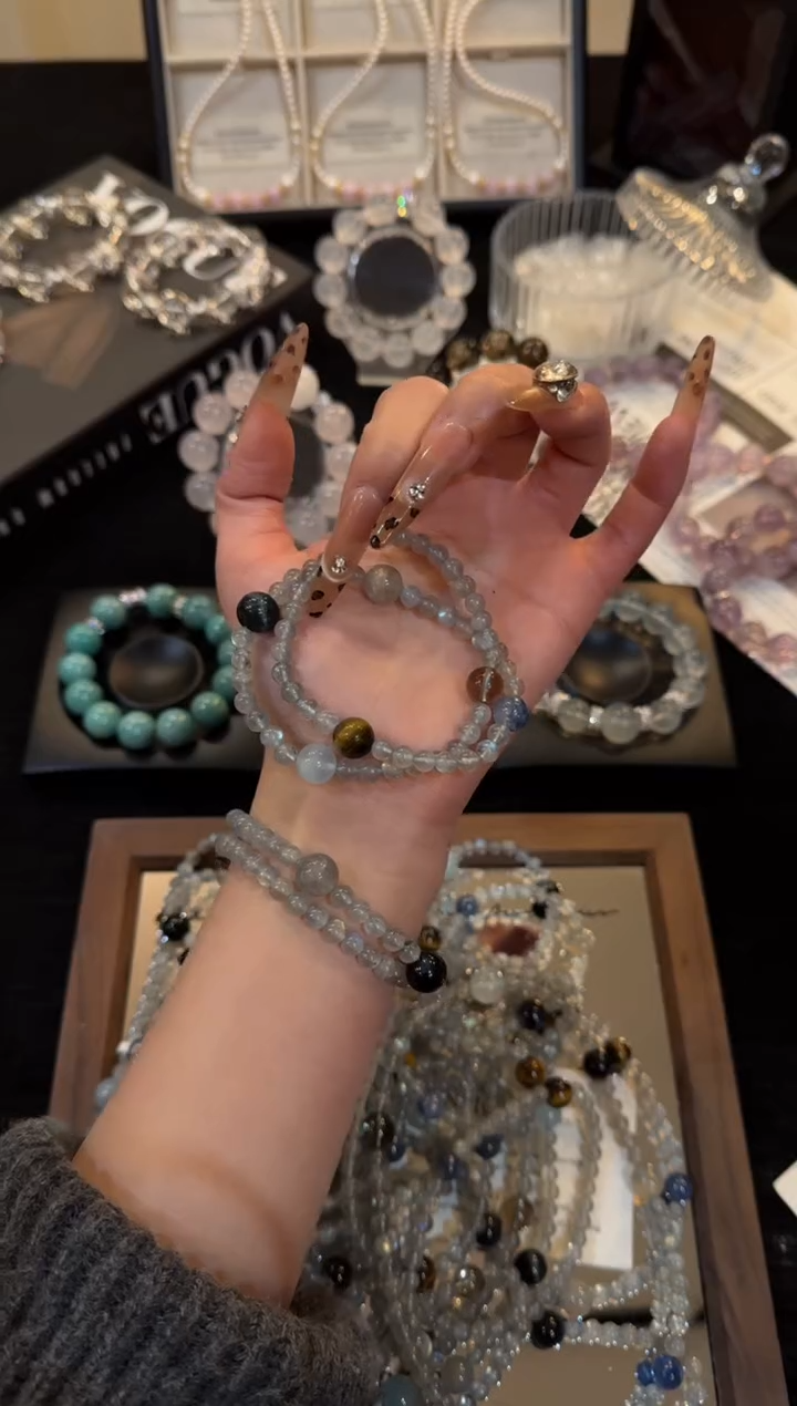 未镶嵌手链水晶灰月光双圈x3474