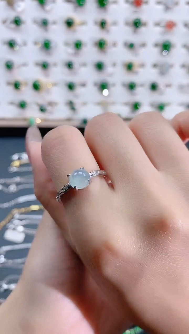 翡翠银S925镶嵌戒指天然翡翠