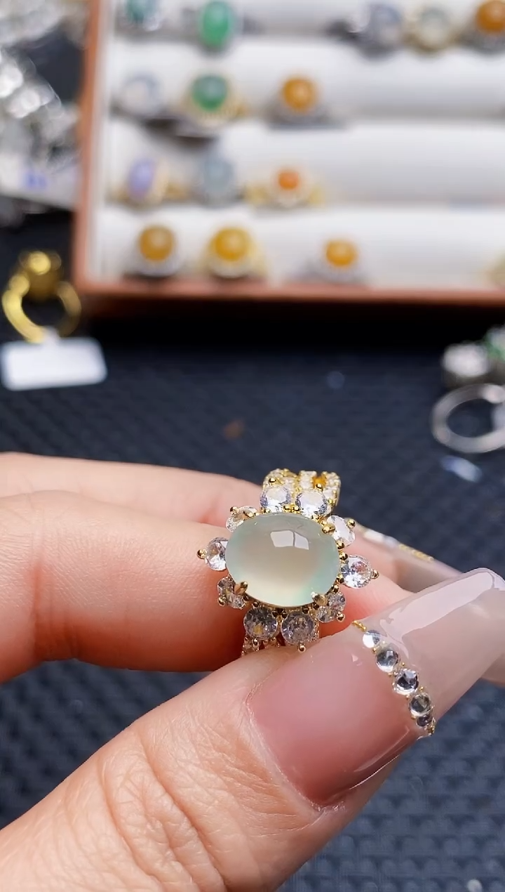 银S925镶嵌戒指翡翠7257