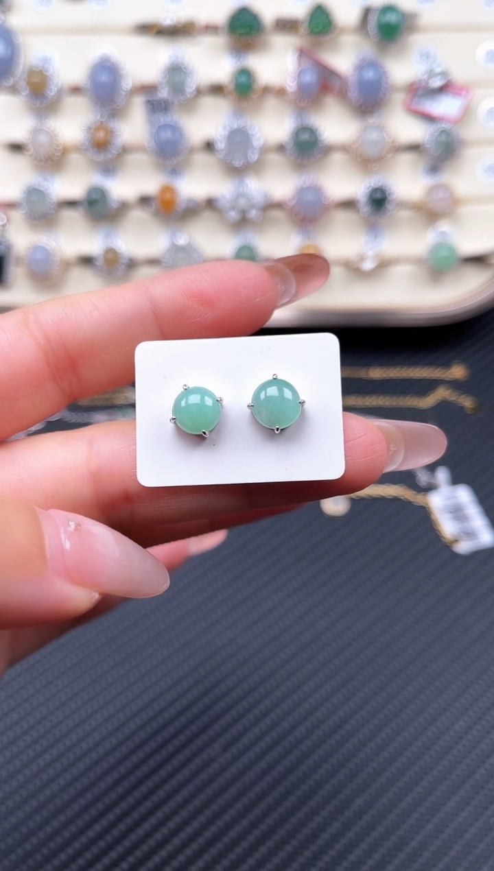 【闪购商品】翡翠耳饰银S925镶嵌天然A货翡翠耳钉