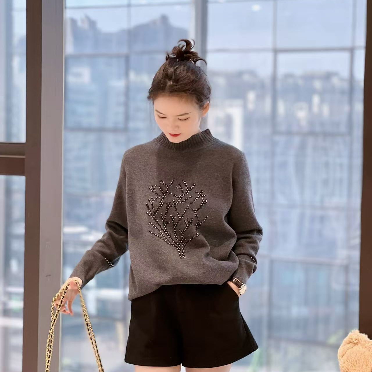 原创 442发财树秋冬宽松针织衫内搭上衣