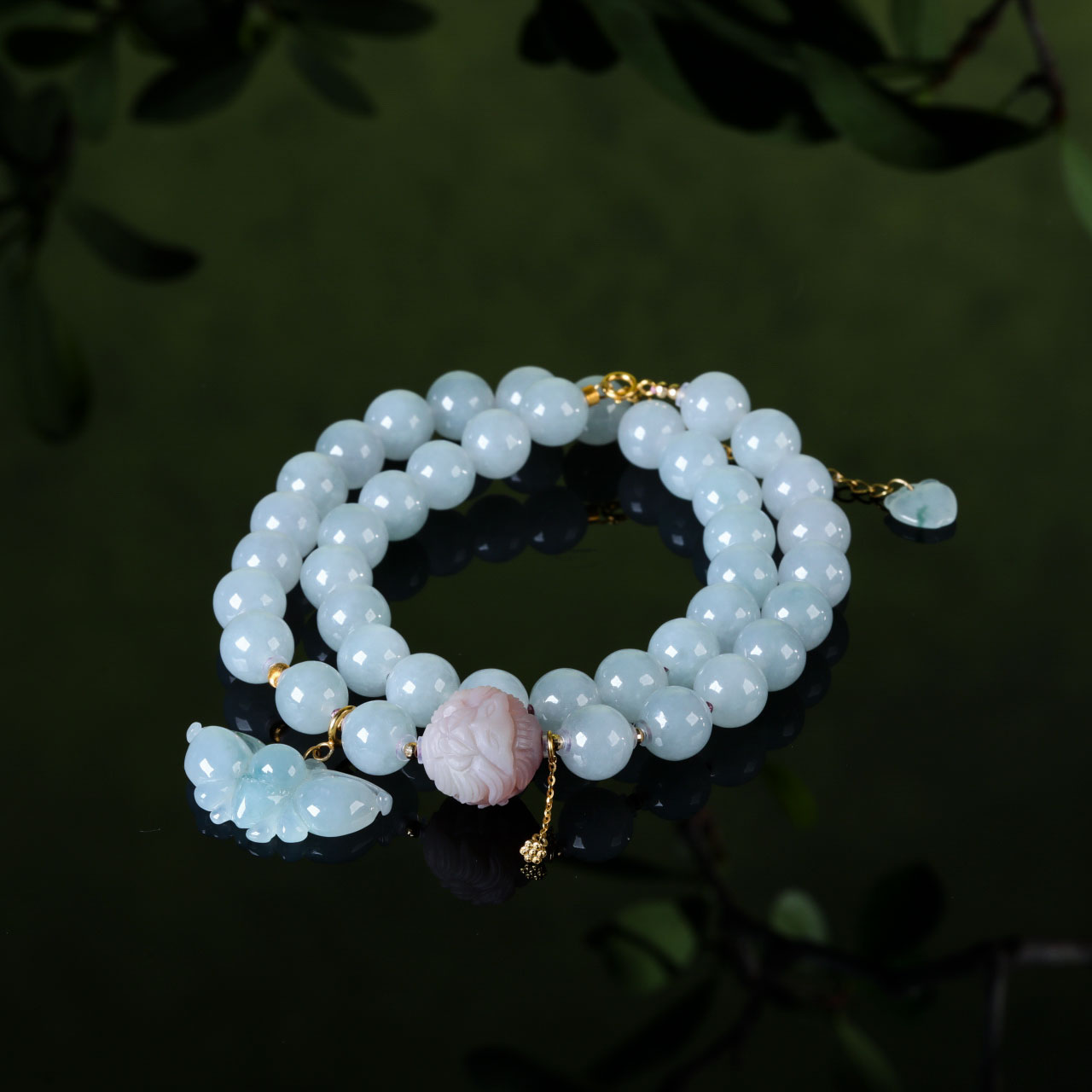 【意婵】《蝶念清》“双12”8mm18k金缅A冰润淡蓝紫翡翠盐源-916163