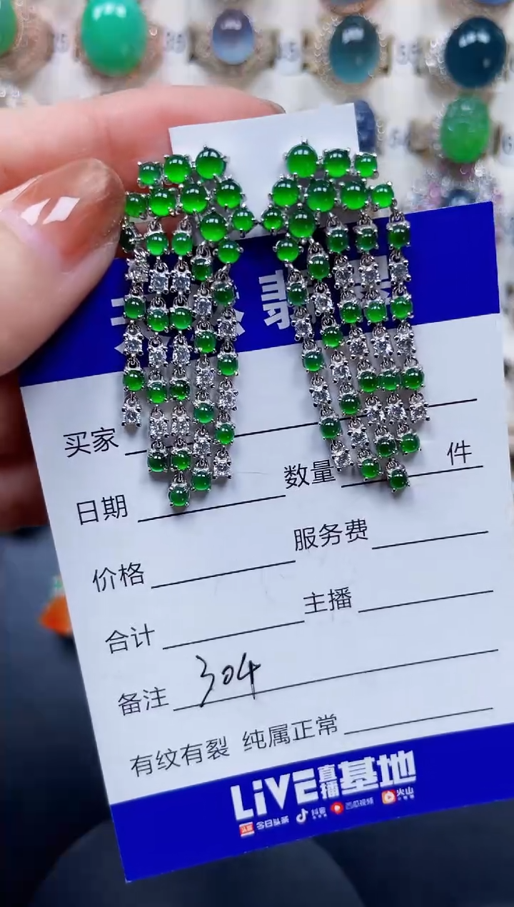 银S925镶嵌翡翠耳饰304