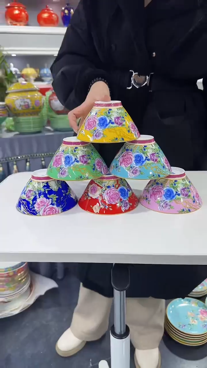 【闪购商品】瓷片斗笠碗5英寸面碗混色6个