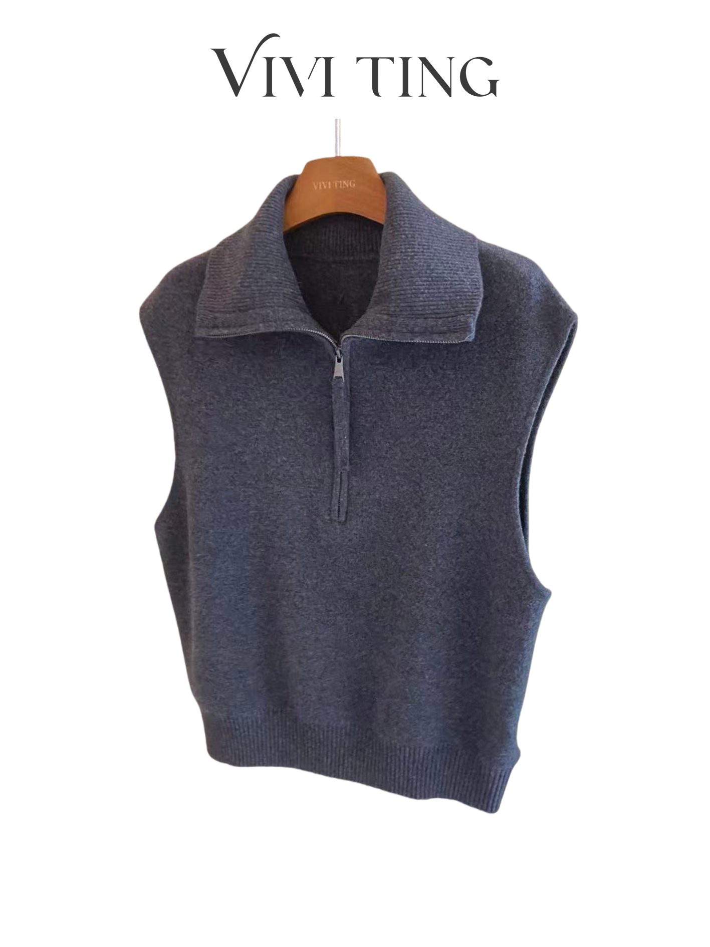 【VIVI·TING】婷姐推荐冬季极简风轻职无袖简约半拉链高领背心W43