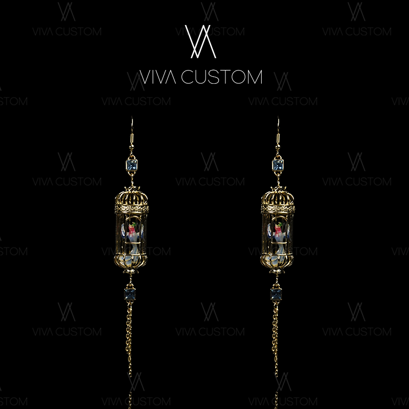 铜合金珐琅耳饰 （比尔斯金纳）复古优雅英国笼中鸟耳环✓