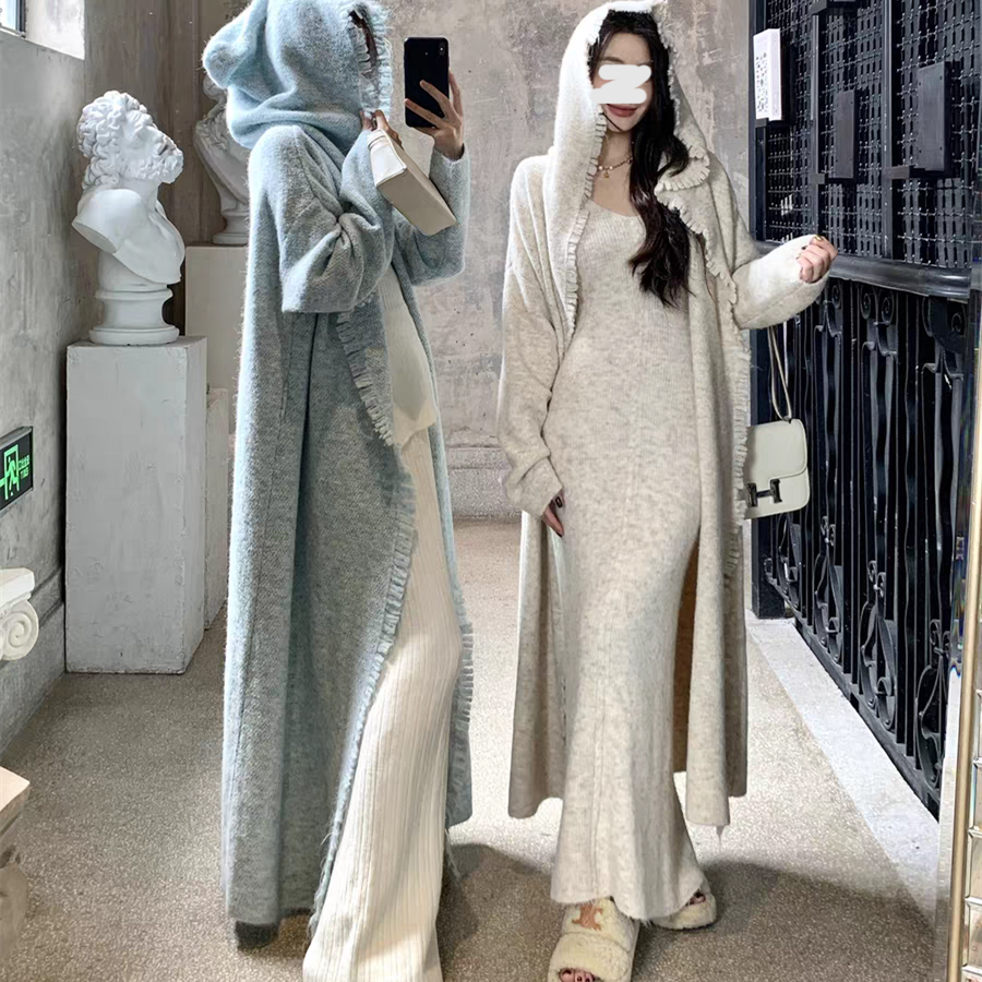 高级感针织开衫外套女秋冬2025新款过膝中长款慵懒风宽松大毛衣