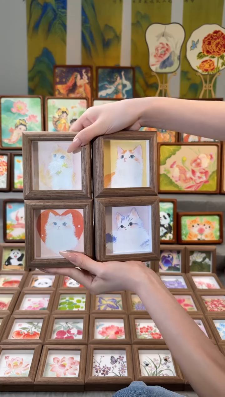 国画四幅猫咪 手绘国画一组11