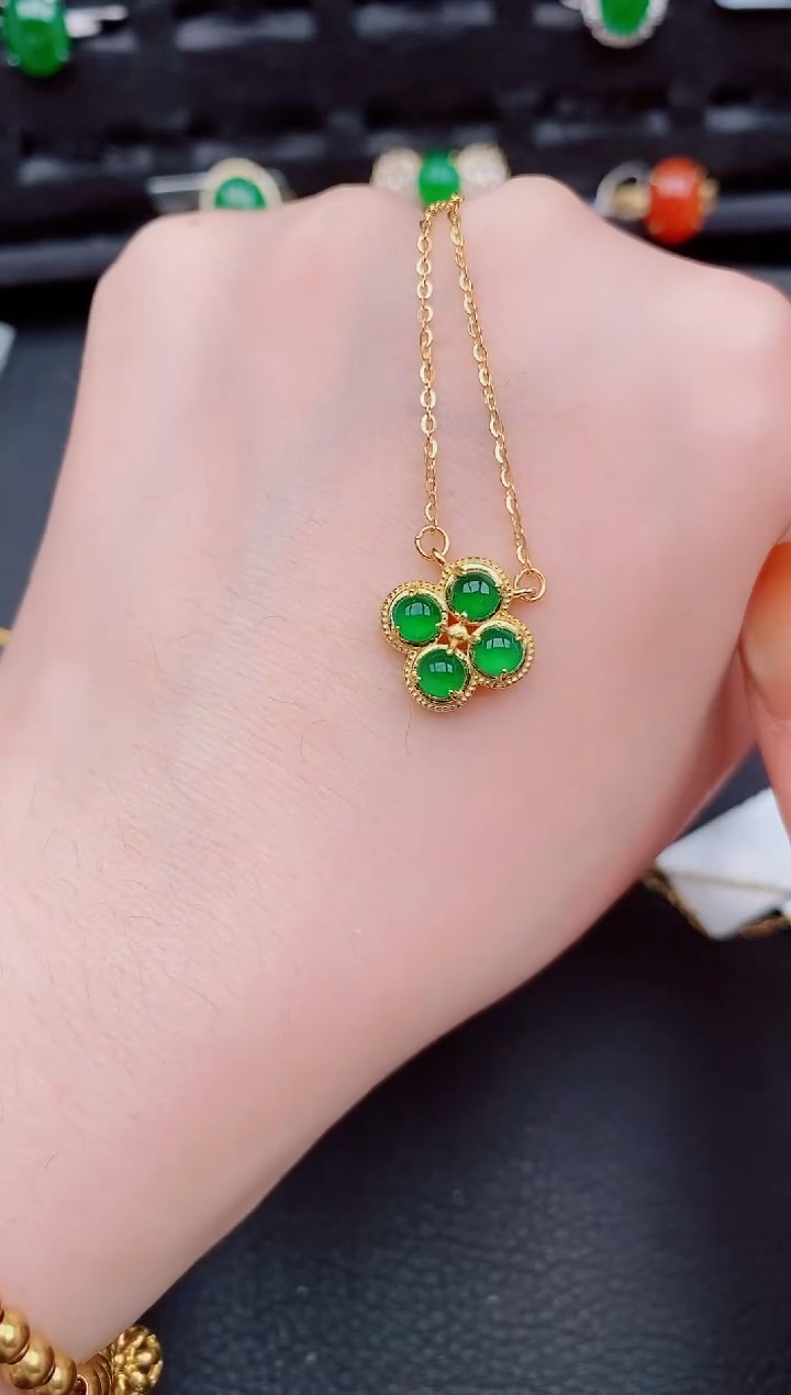 【闪购商品】翡翠颈饰银S925镶嵌天然a货翡翠592