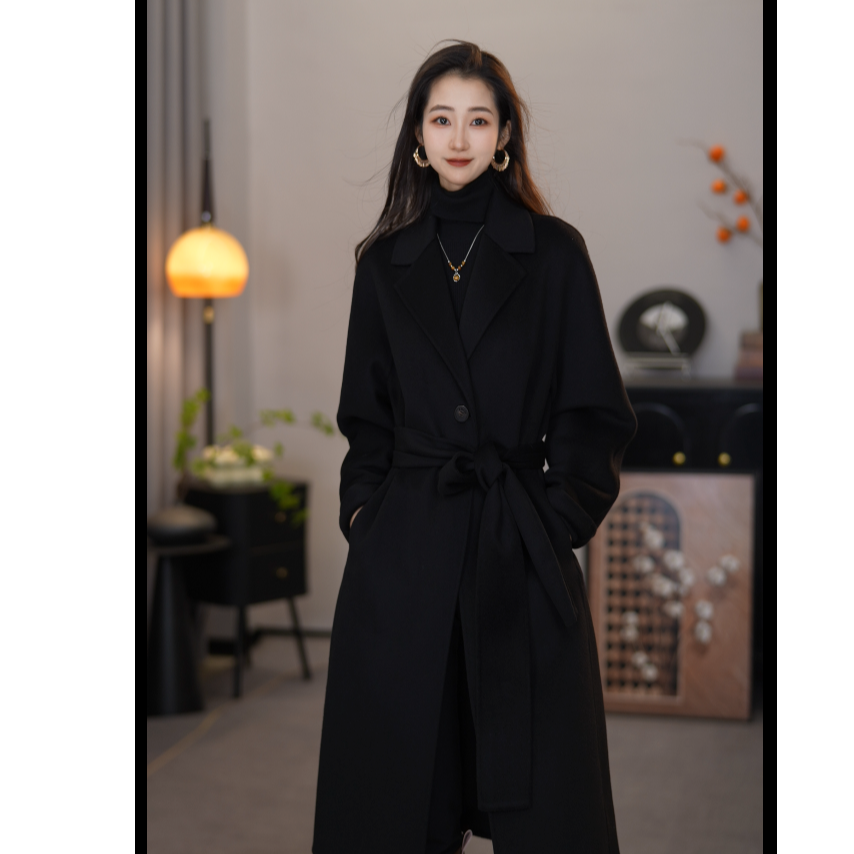 阿玛施【官方正品】秋冬新款老钱风翻领时尚气质羊毛大衣女5400515