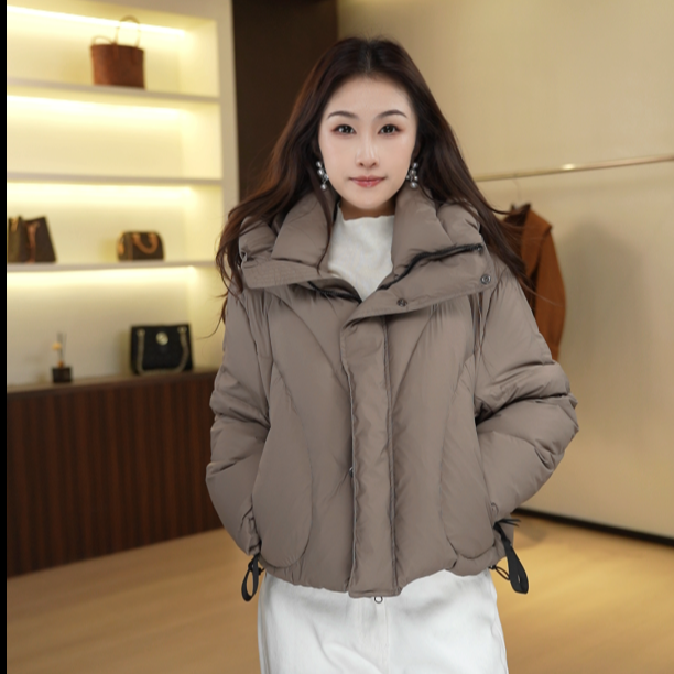 7268常规合格品落肩袖纯色连帽秋冬收腰宽松