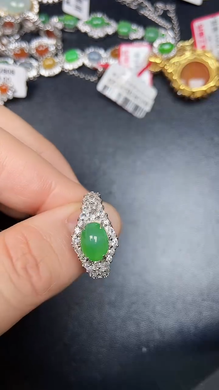 银S925镶嵌戒指翡翠7000