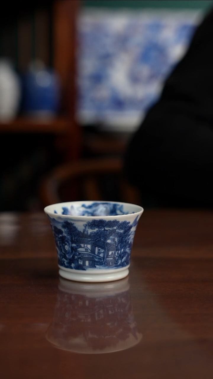 景琳藏青花北派山水秋窗读书图