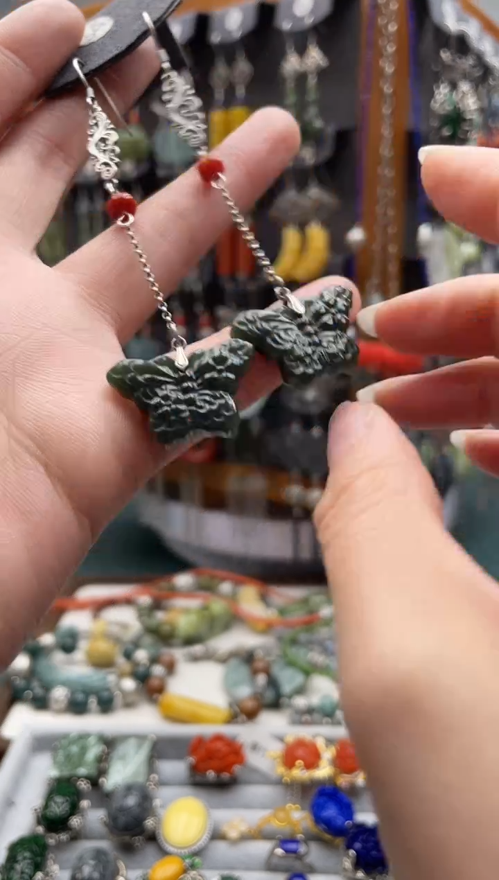 【闪购商品】和田玉耳饰银S925镶嵌饰品