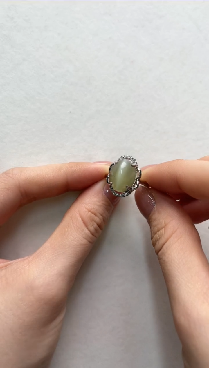 【闪购商品】和田玉戒指银S925镶嵌aj4286