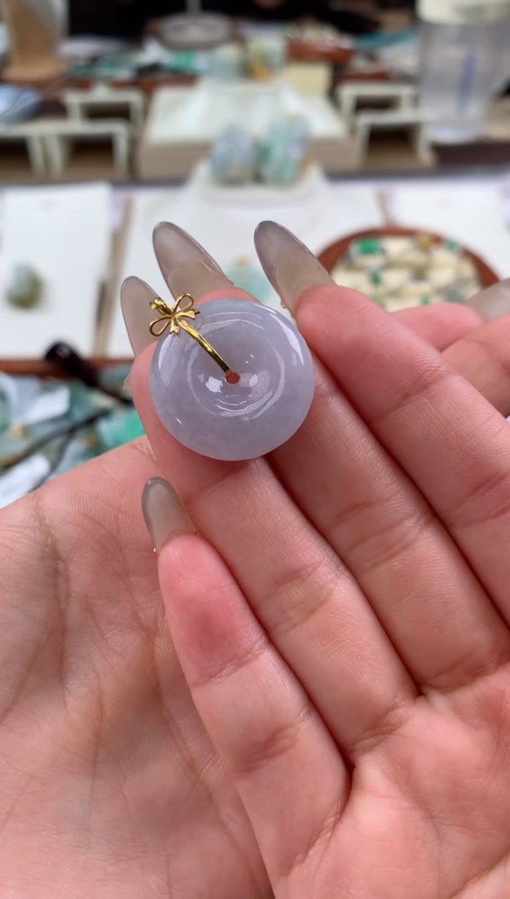 【闪购商品】翡翠颈饰18K金镶嵌天然A货翡翠挂件 