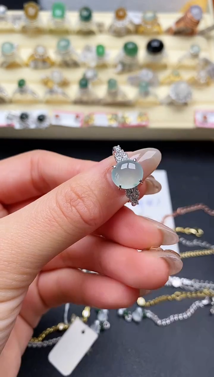 【闪购商品】翡翠戒指银S925镶嵌缅甸翡翠3  2+7