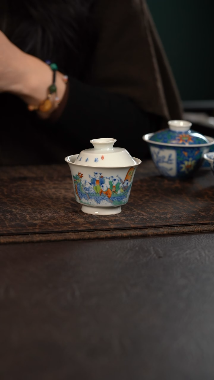 【闪购商品】杯聚澜堂童子划龙舟盖碗