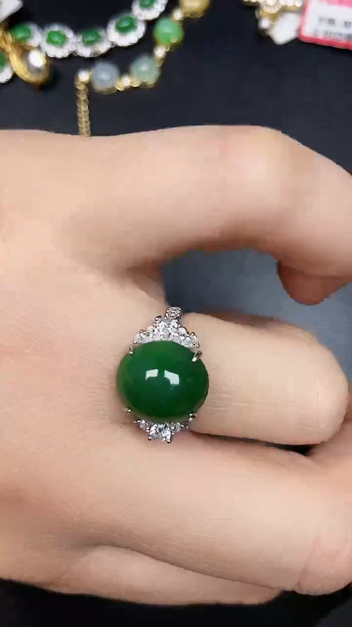 银S925镶嵌戒指翡翠7100