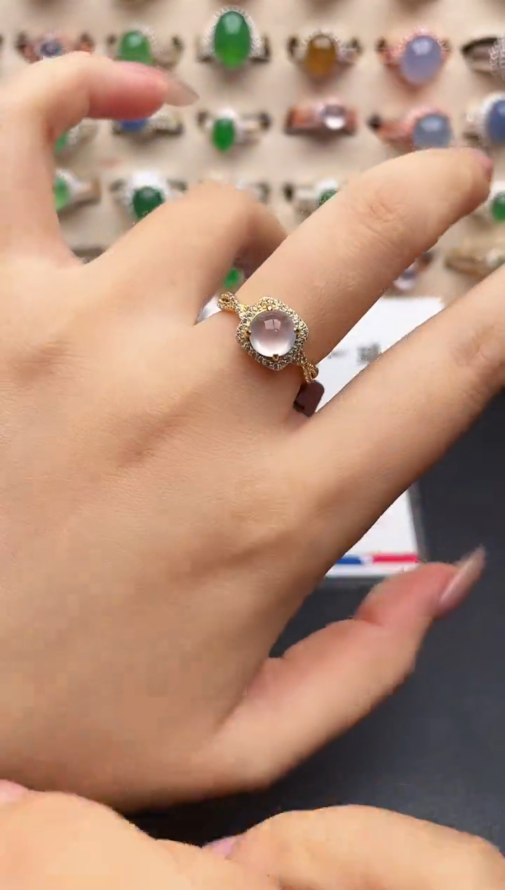 银S925镶嵌戒指翡翠一物一证一礼盒