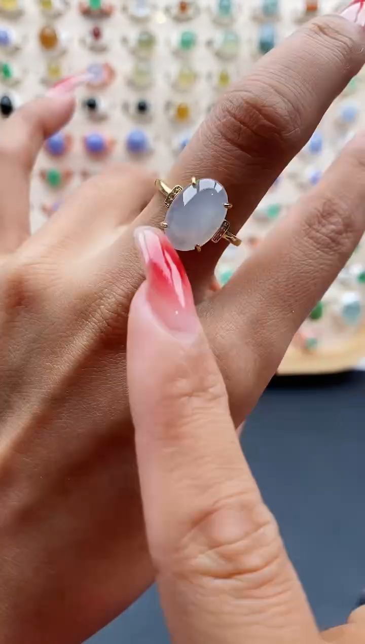 【闪购商品】翡翠戒指银S925镶嵌缅甸天然A货翡翠333  4+