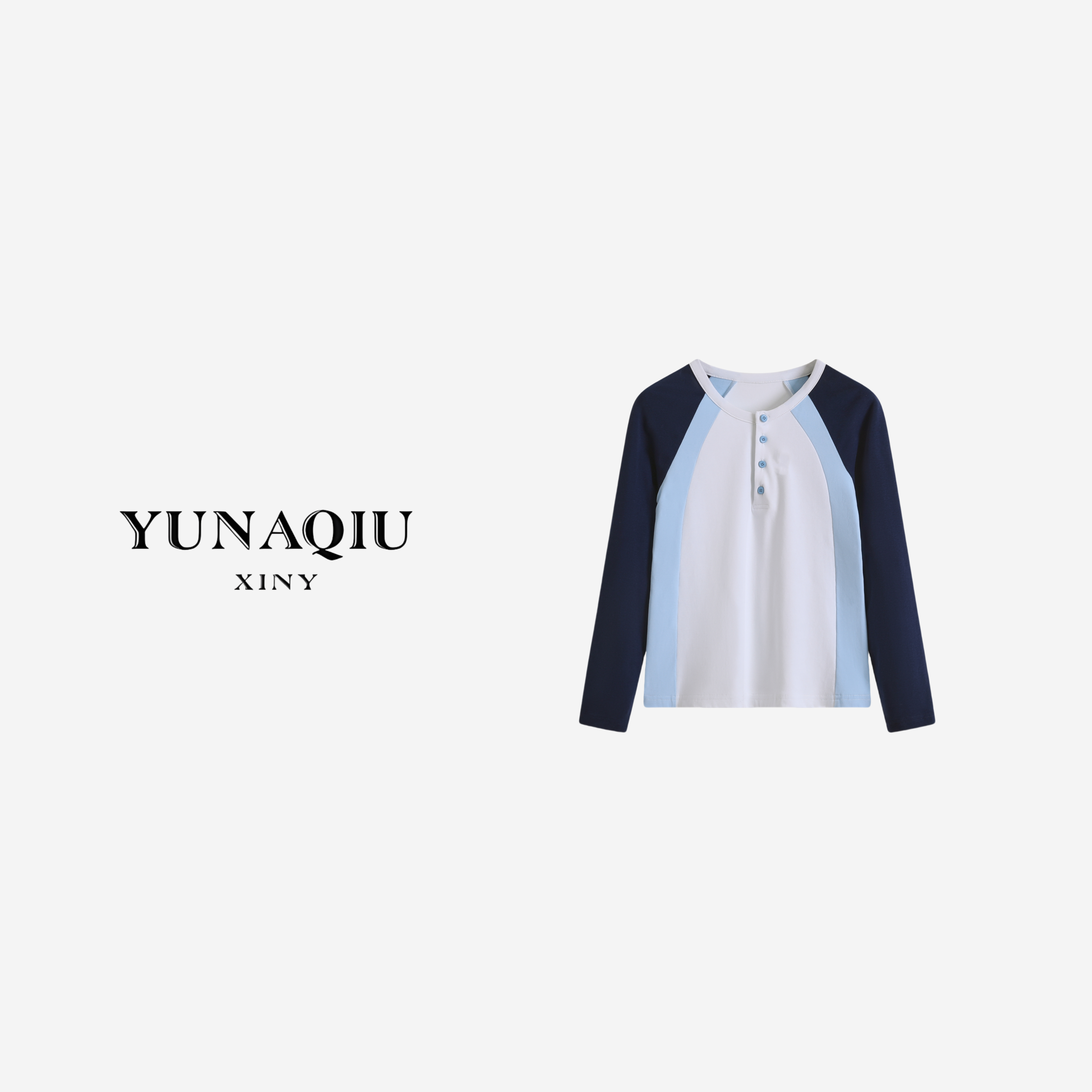 YUNAQIU-圆领撞色百搭宽松女T恤长袖秋季-9723