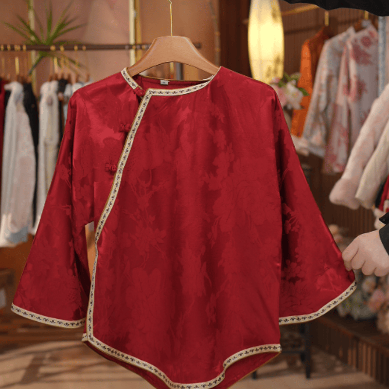 【风华茂】新中式复古宽松提花圆领风华茂衬衫