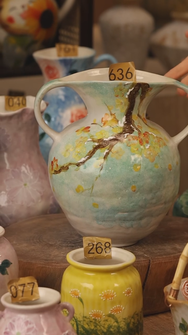 陶瓷景德镇设计师手作花器摆件侘寂风@M636@