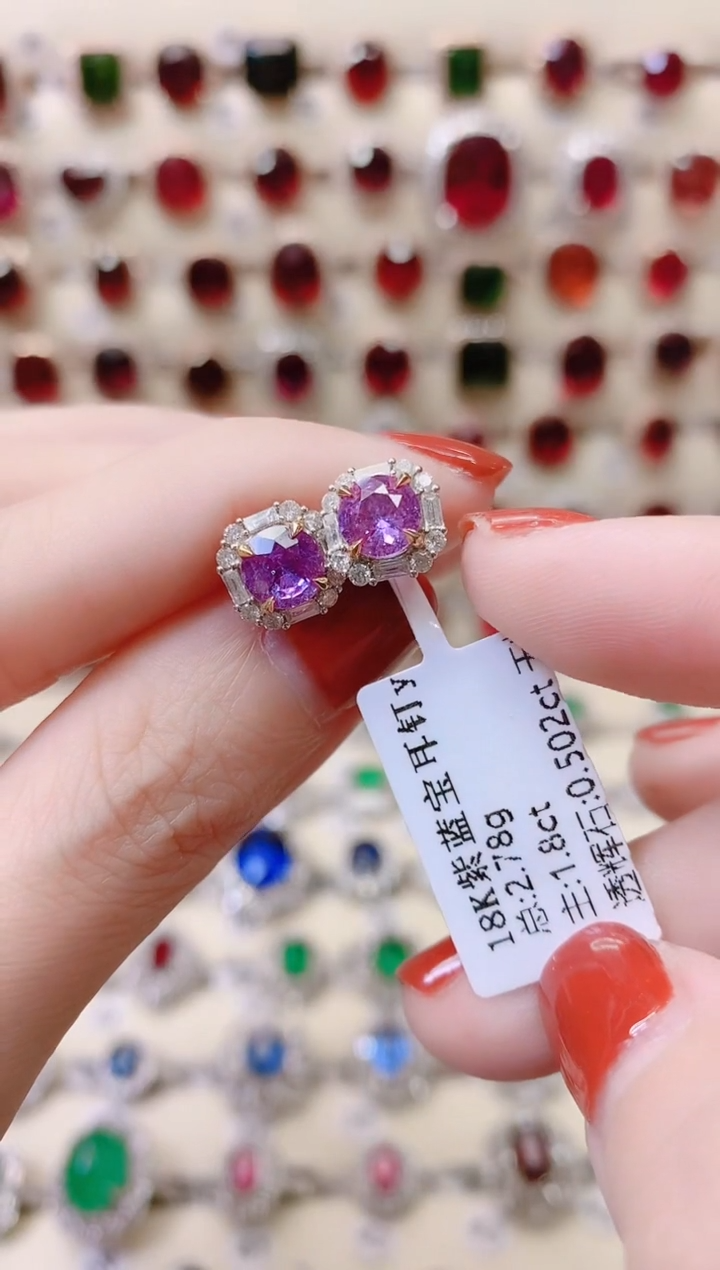 18K金耳饰蓝宝石18K金镶嵌1
