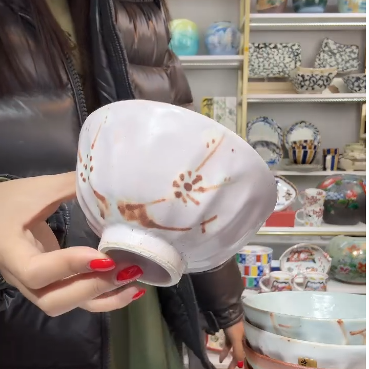 【单支】日本进口志野烧山神窑手绘粗陶饭碗11.5cm-春花