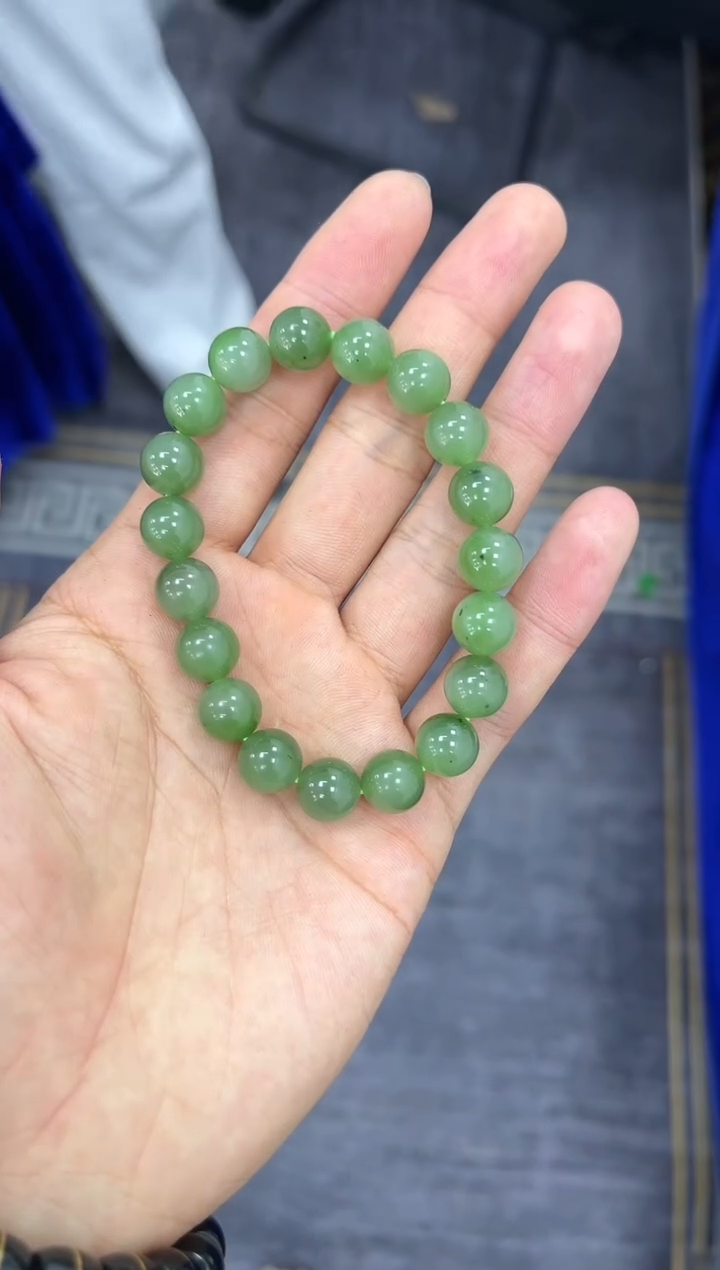 未镶嵌手串和田玉俄碧手串卡10微色差