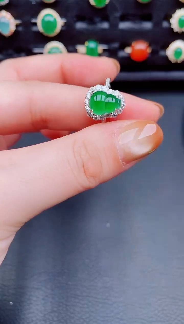 【闪购商品】翡翠戒指银S925镶嵌天然a货翡翠130
