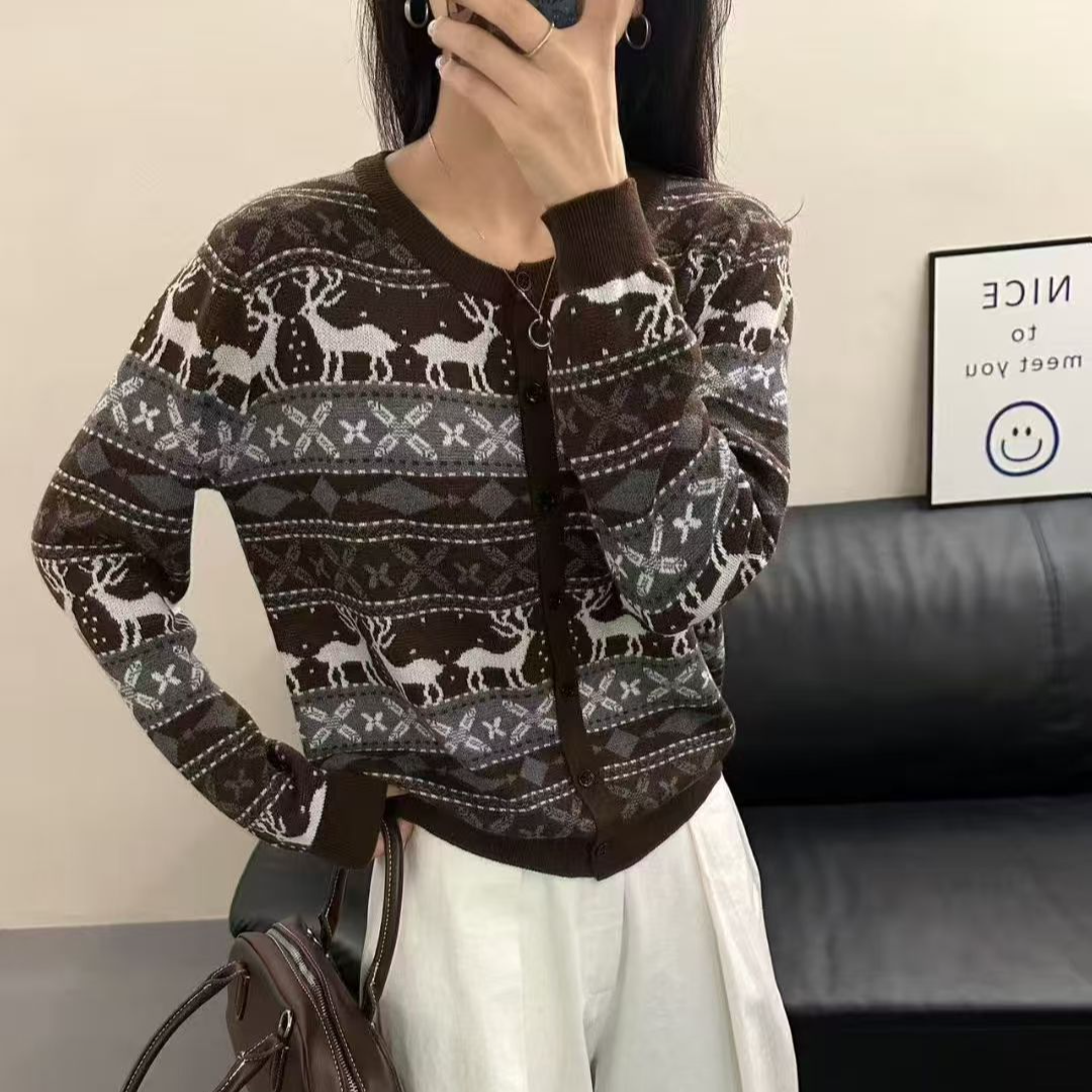 【麋鹿】早秋秋季慵懒风女士针织衫秋装洋气602
