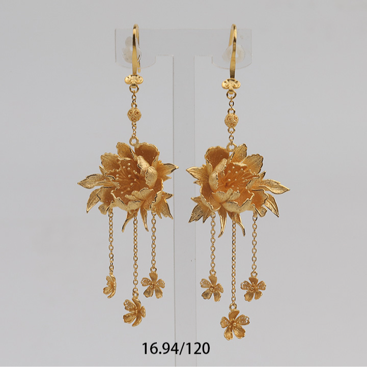 凤喆牡丹花耳钉足金999