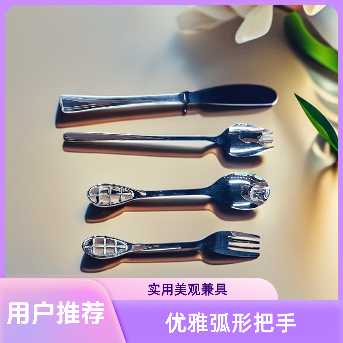 实用美观兼具加长刀叉四件套优雅弧度银色外表拍一发二到手两套