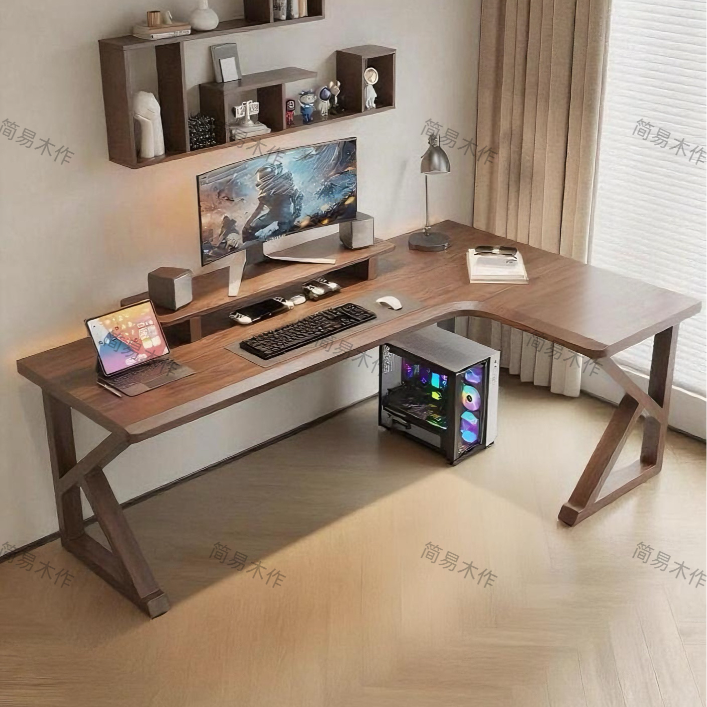 【简易】纯实木无贴皮转角电脑桌K腿办公桌小学习桌电脑桌