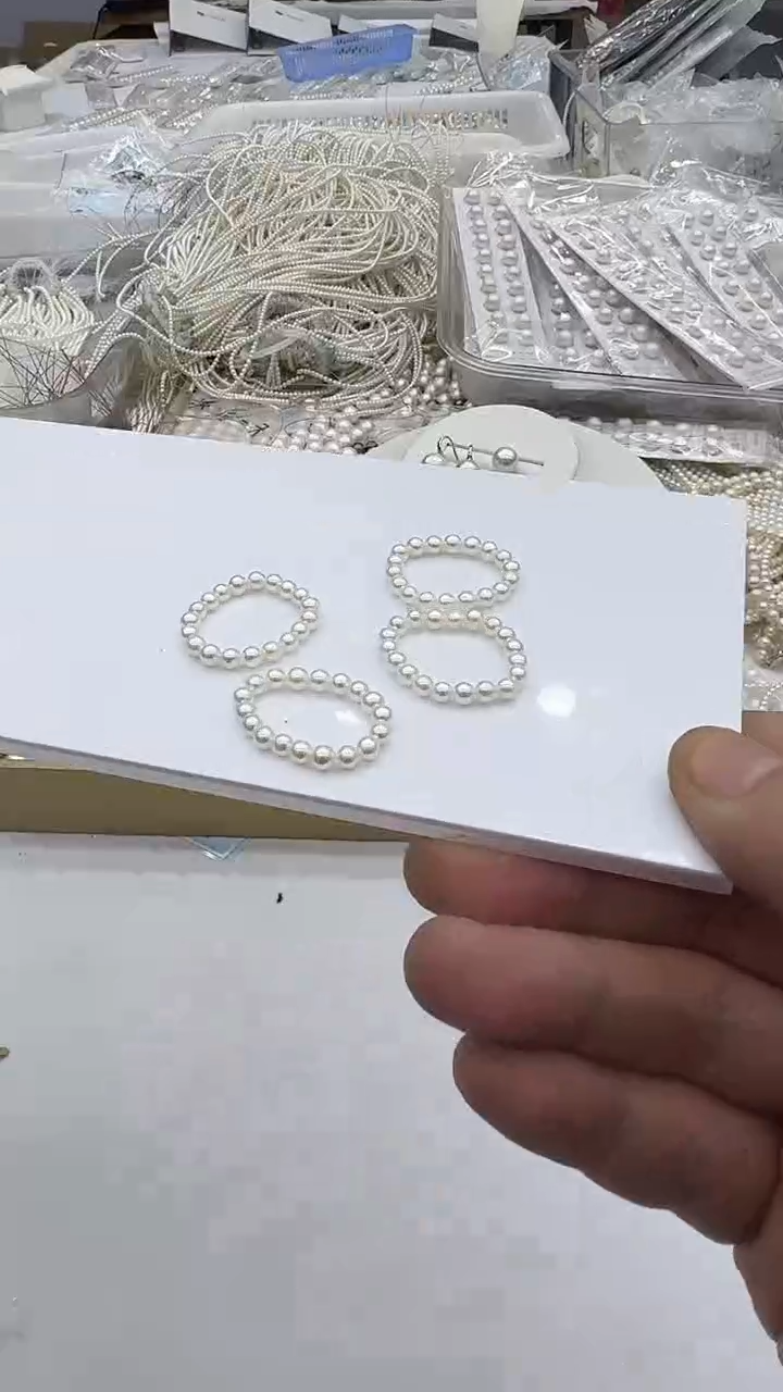 未镶嵌戒指淡水珍珠3-4mm 弹力绳