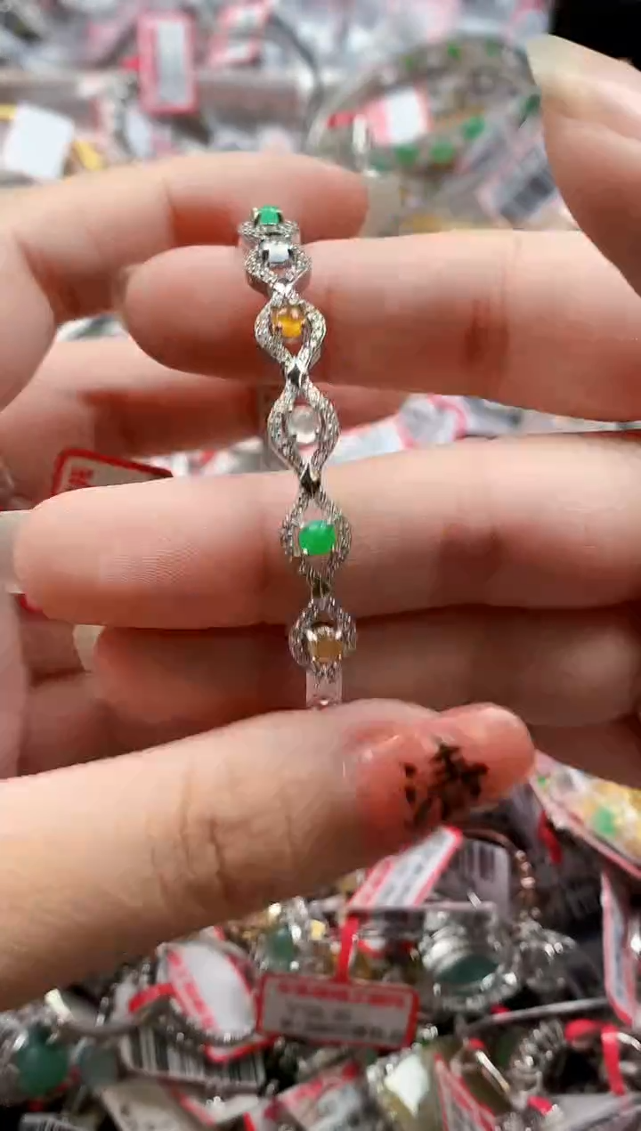 银S925镶嵌戒指翡翠天然A货缅甸翡翠