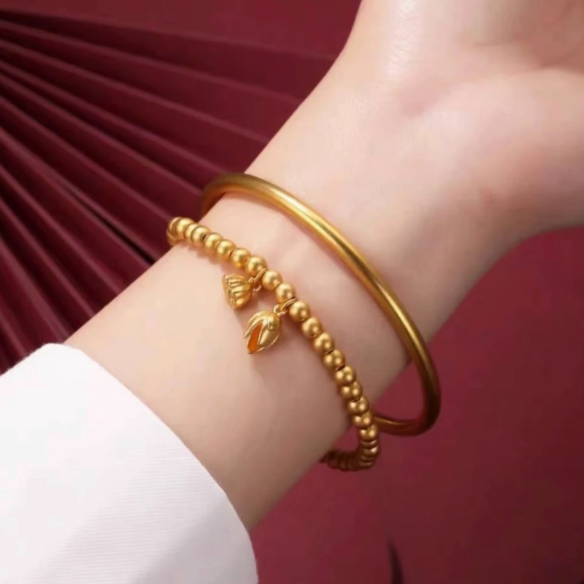 铜合金手镯 无镶嵌铜合金 【手镯+手链】新中式古法搭配两世欢手链