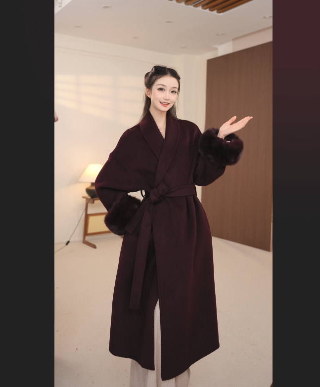 不褪色赫本风短款长款女羊毛大衣修身轻奢修口毛外套