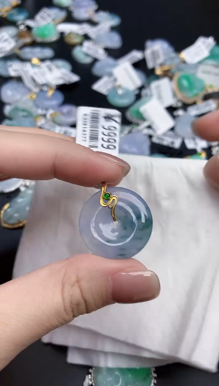 【闪购商品】翡翠颈饰18K金镶嵌天然缅甸翡翠A货