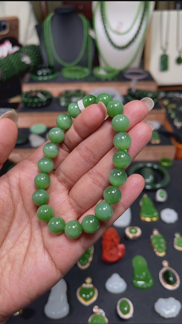 颈饰未镶嵌和田玉±10mm猫眼单圈手串多样性发一