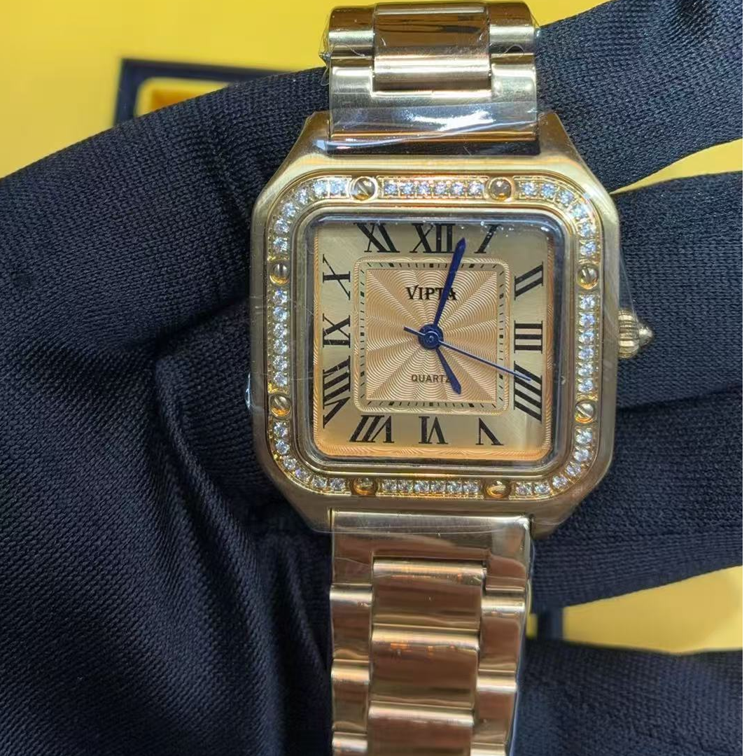 方形镶钻防水黄金石英表时尚气质轻奢手表