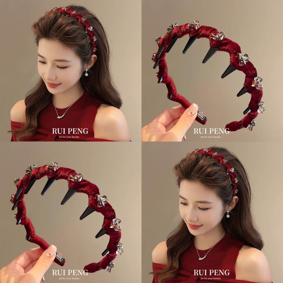 丝绒圣诞红色发箍女高颅顶2025新款高级感洗脸头箍带齿压发卡头饰
