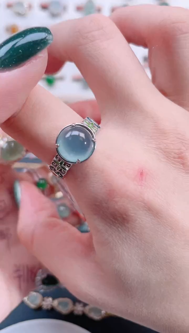 银S925镶嵌戒指翡翠天然翡翠